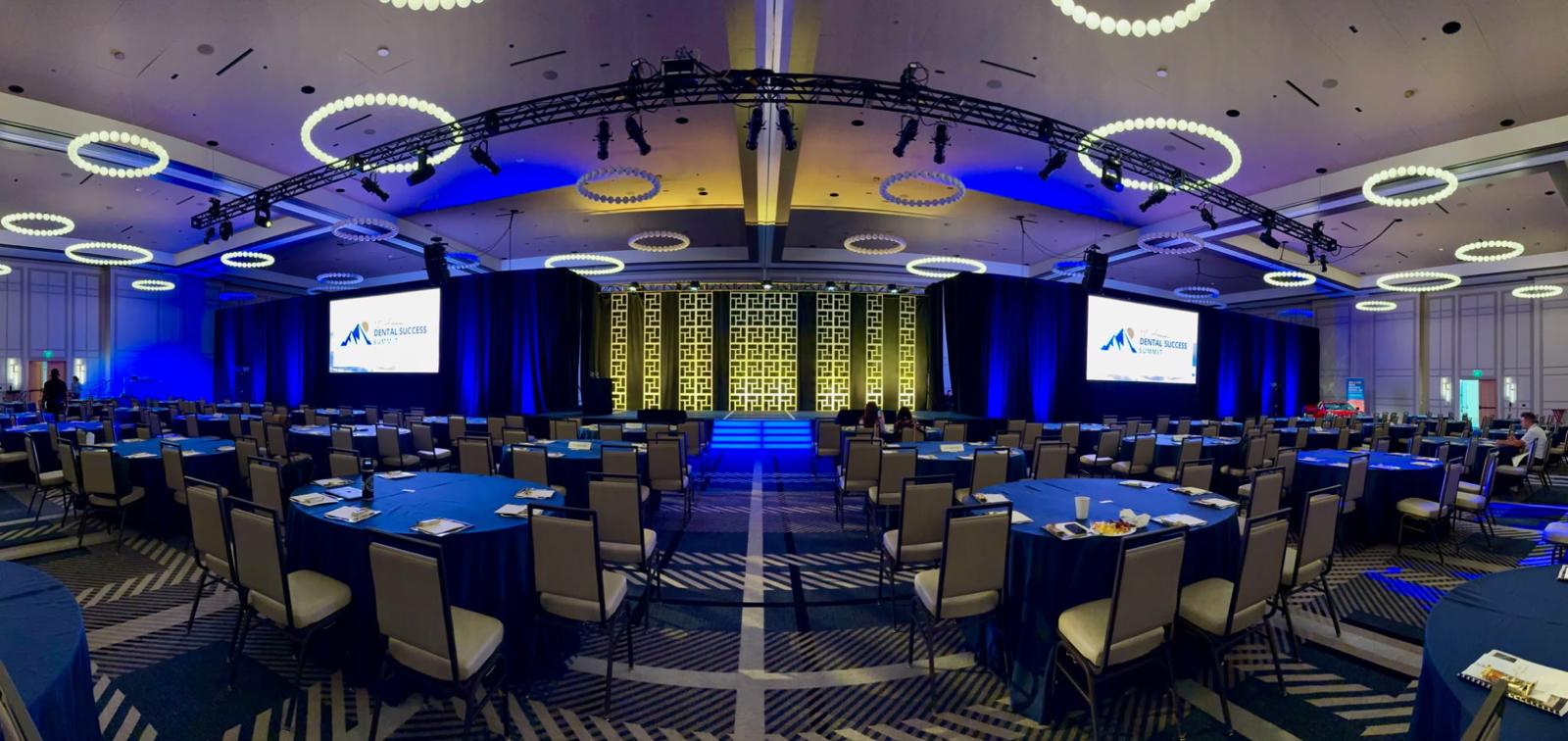 Full ballroom event with LED scenic stairs and stage set by MartinBuilt LLC